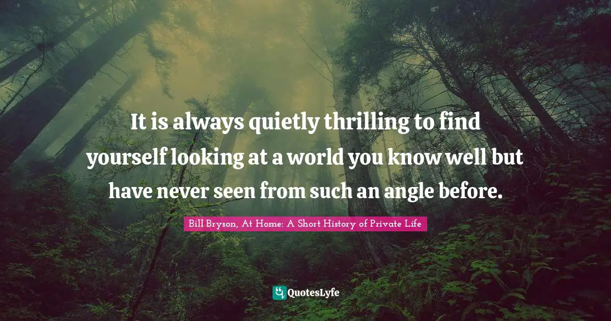 Bill Bryson, At Home: A Short History Of Private Life Quotes: "It is always quietly thrilling to find yourself looking at a world you know well but have never seen from such an angle before."