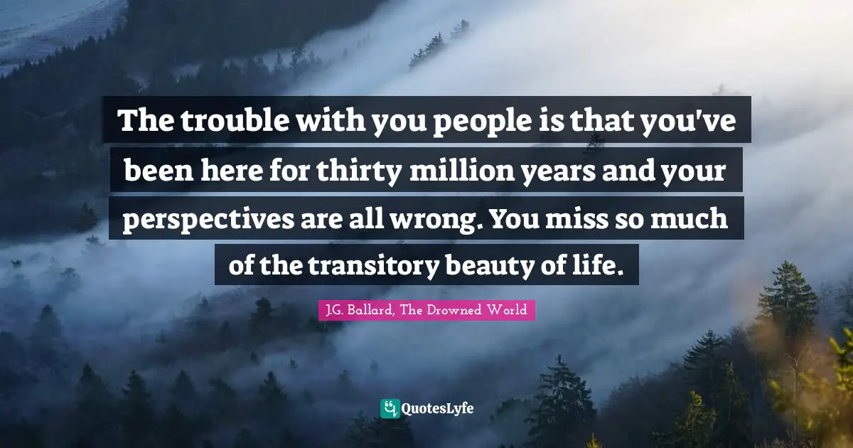The trouble with you people is that you've been here for thirty million years and your perspectives are all wrong. You miss so much of the transitory beauty of life.