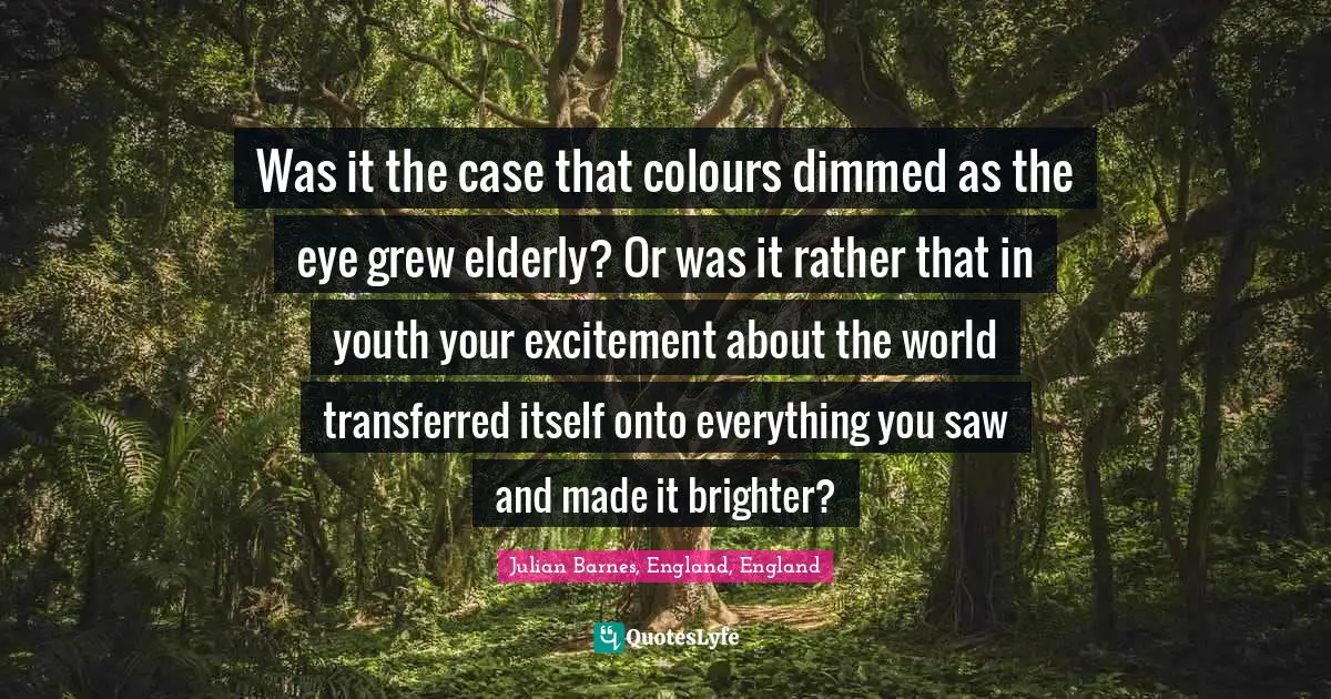 Was it the case that colours dimmed as the eye grew elderly? Or was it rather that in youth your excitement about the world transferred itself onto everything you saw and made it brighter?