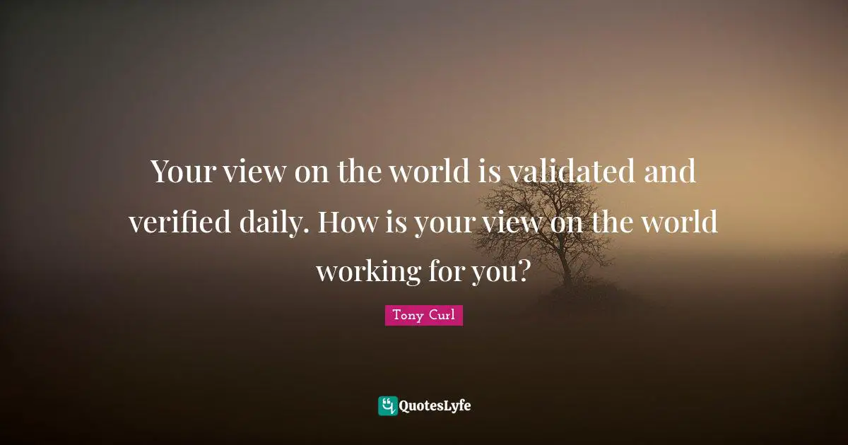 Your view on the world is validated and verified daily. How is your view on the world working for you?