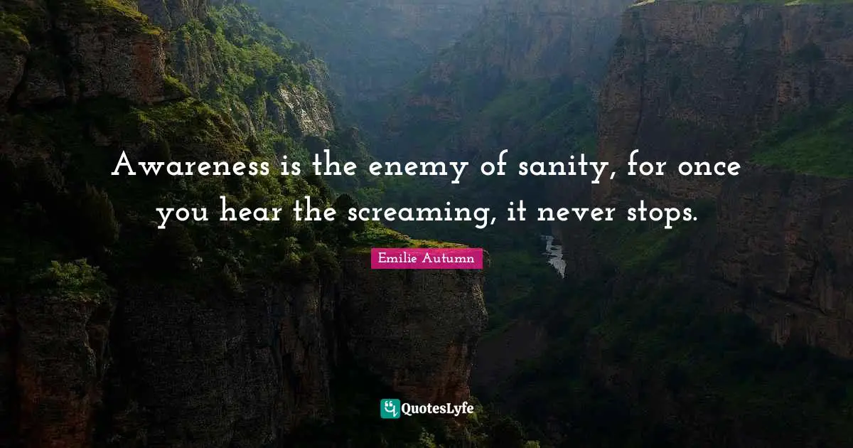 Awareness is the enemy of sanity, for once you hear the screaming, it never stops.