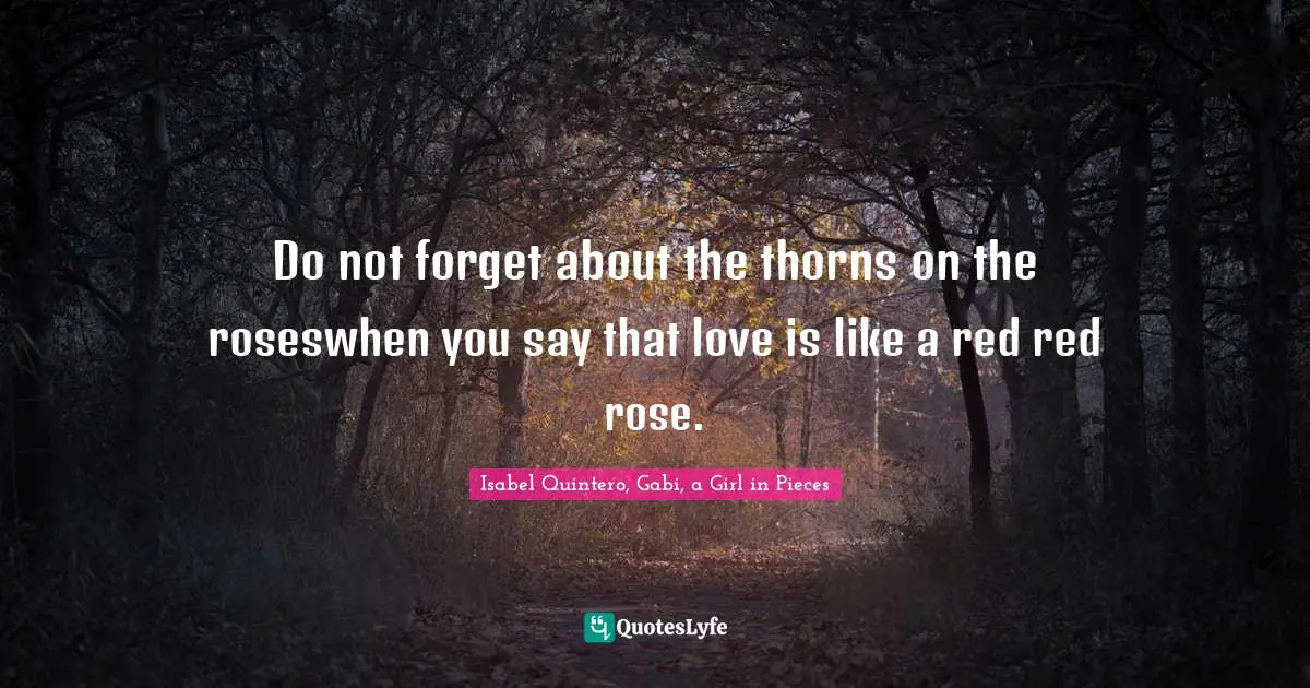 Do not forget about the thorns on the roseswhen you say that love is like a red red rose.