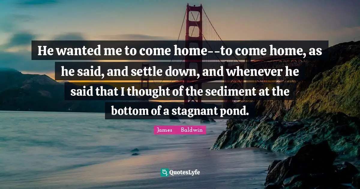 He wanted me to come home--to come home, as he said, and settle down, and whenever he said that I thought of the sediment at the bottom of a stagnant pond.