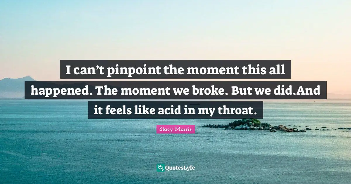 I can’t pinpoint the moment this all happened. The moment we broke. But we did.And it feels like acid in my throat.