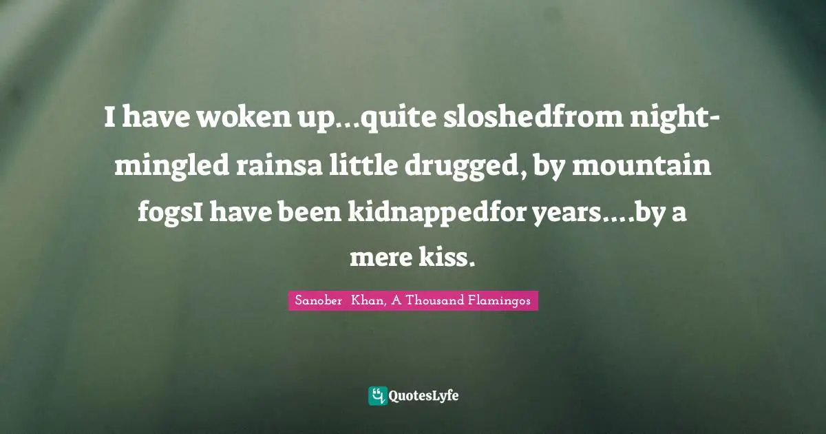 Sanober  Khan, A Thousand Flamingos Quotes: "I have woken up…quite sloshedfrom night-mingled rainsa little drugged, by mountain fogsI have been kidnappedfor years....by a mere kiss."