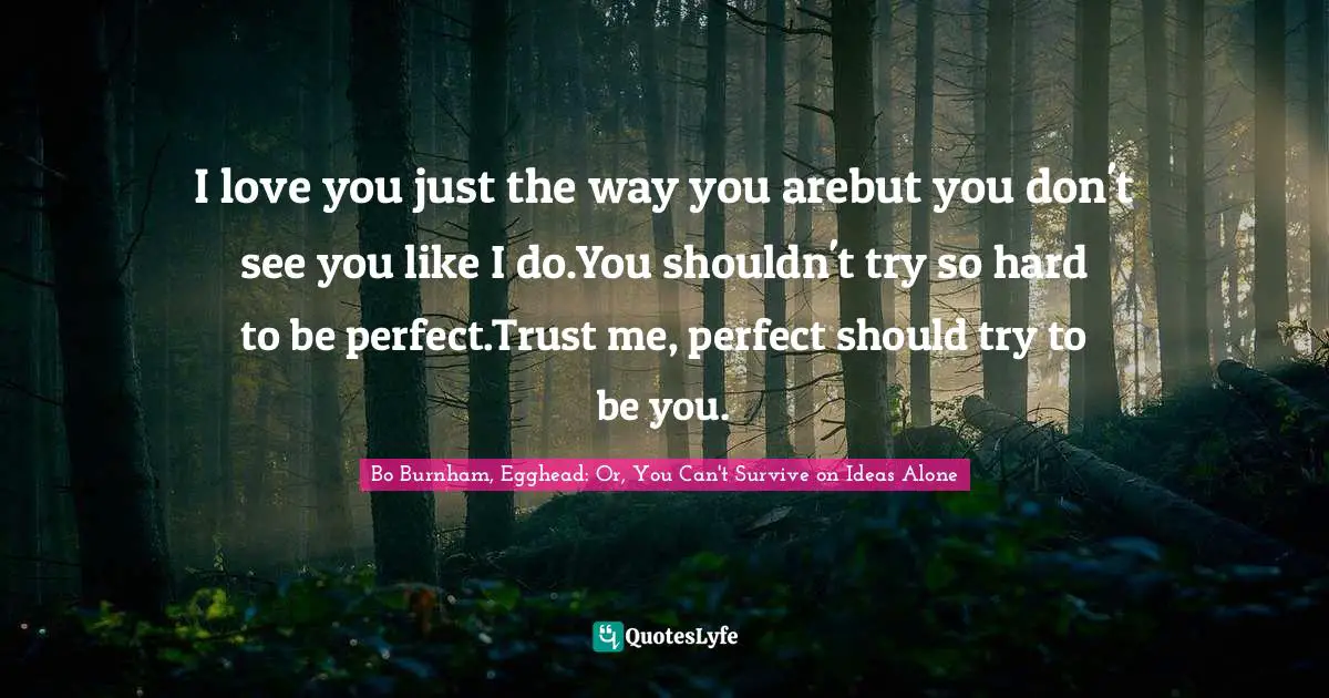 I love you just the way you arebut you don't see you like I do.You shouldn't try so hard to be perfect.Trust me, perfect should try to be you.
