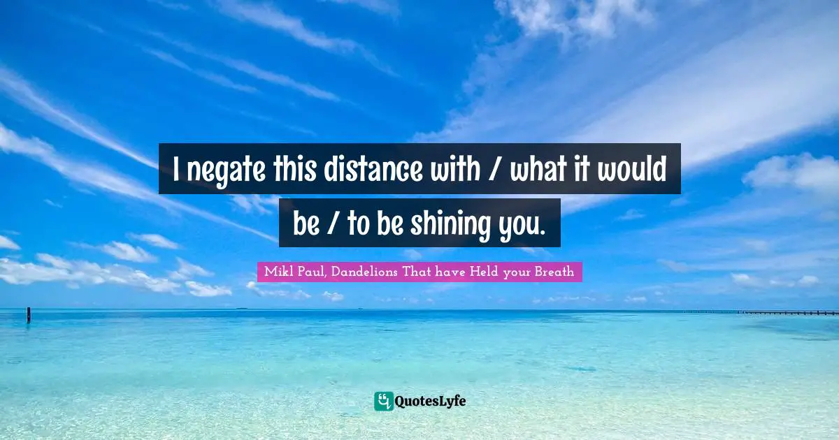 I negate this distance with / what it would be / to be shining you.