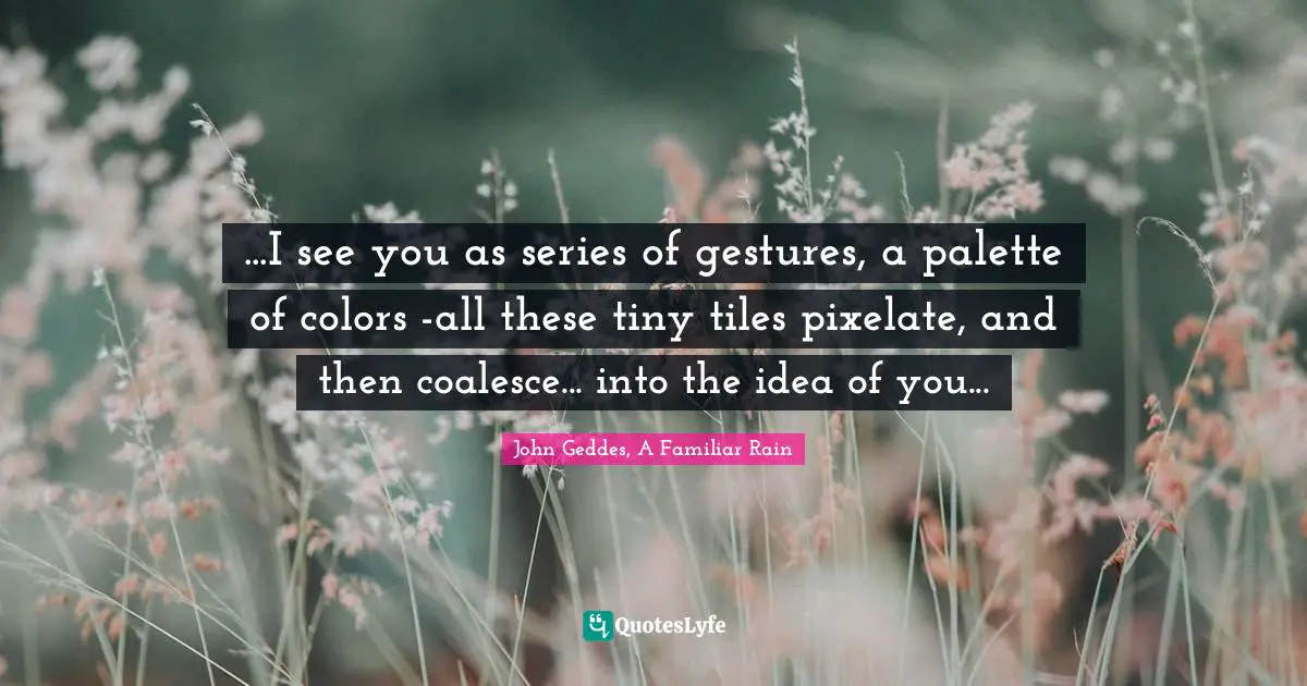 ...I see you as series of gestures, a palette of colors -all these tiny tiles pixelate, and then coalesce... into the idea of you...