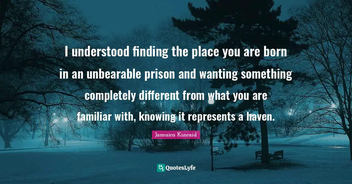 I understood finding the place you are born in an unbearable prison and wanting something completely different from what you are familiar with, knowing it represents a haven.