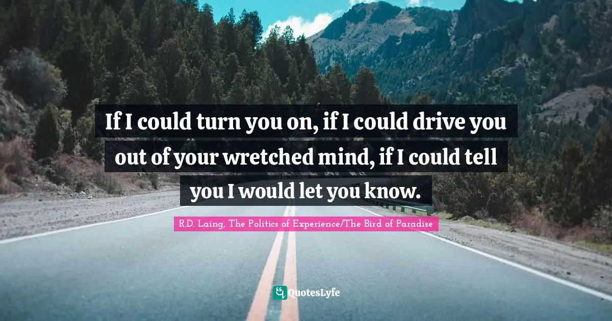 If I could turn you on, if I could drive you out of your wretched mind, if I could tell you I would let you know.