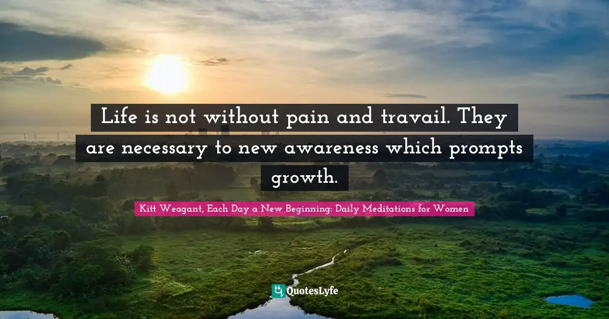 Kitt Weagant, Each Day A New Beginning: Daily Meditations For Women Quotes: "Life is not without pain and travail. They are necessary to new awareness which prompts growth."