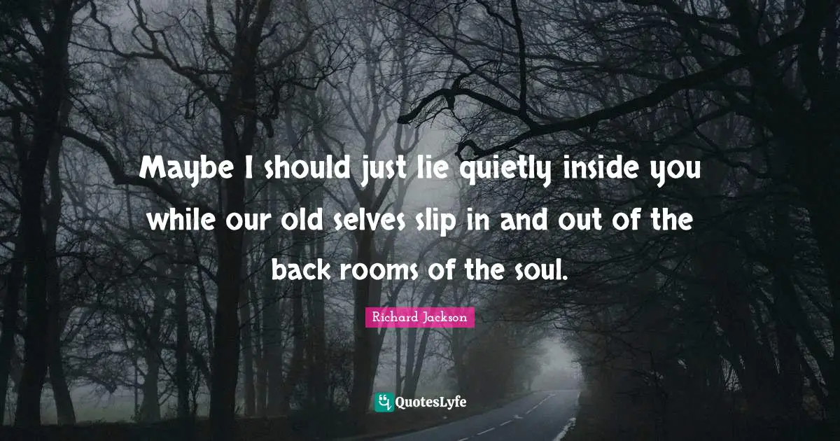 Maybe I should just lie quietly inside you while our old selves slip in and out of the back rooms of the soul.