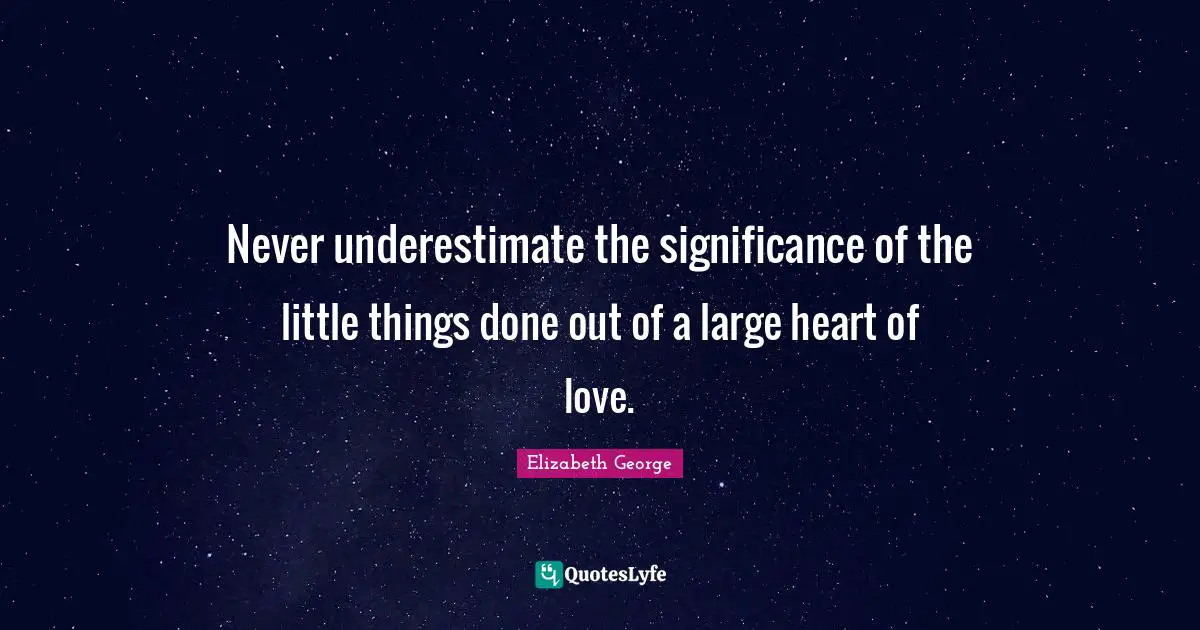 Never underestimate the significance of the little things done out of a large heart of love.