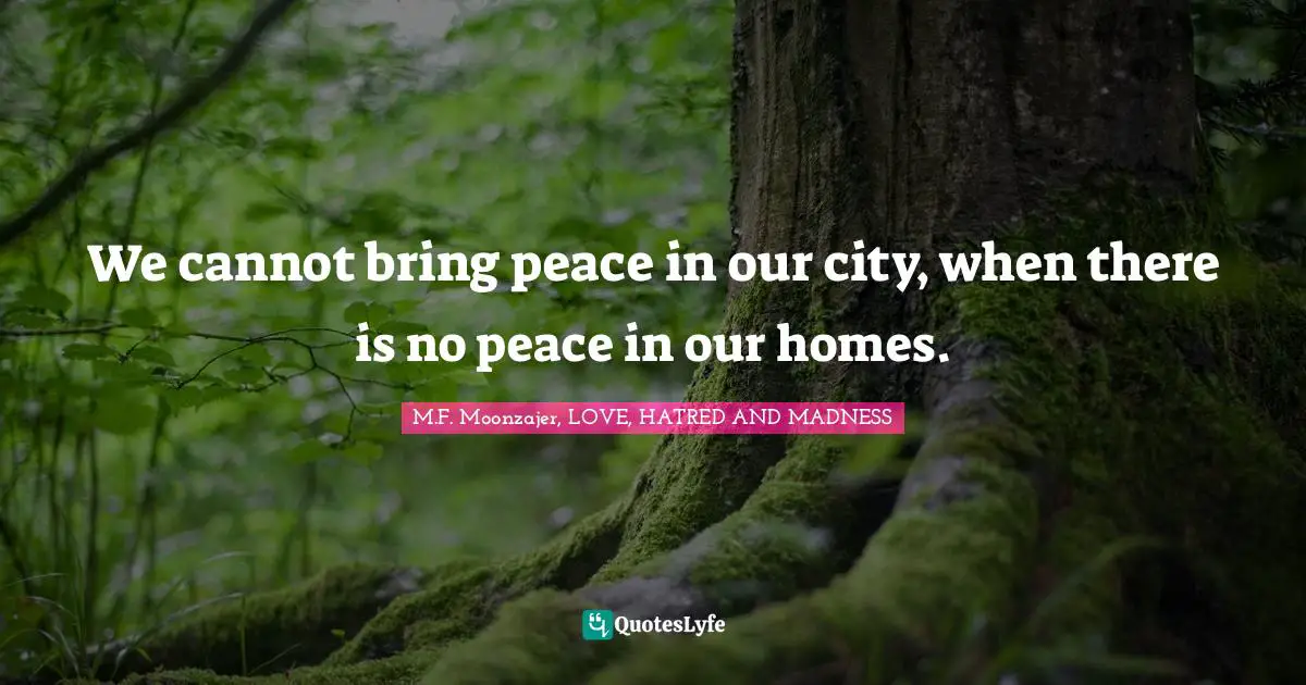 M.F. Moonzajer, LOVE, HATRED AND MADNESS Quotes: We cannot bring peace in our city, when there is no peace in our homes.