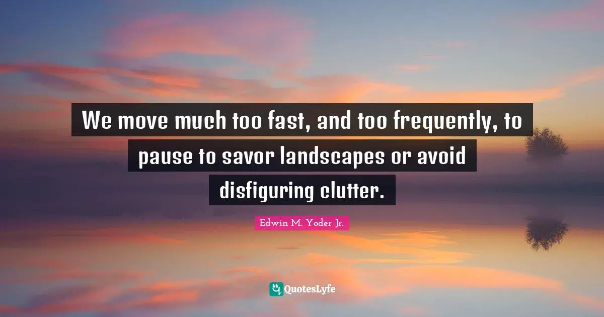 We move much too fast, and too frequently, to pause to savor landscapes or avoid disfiguring clutter.