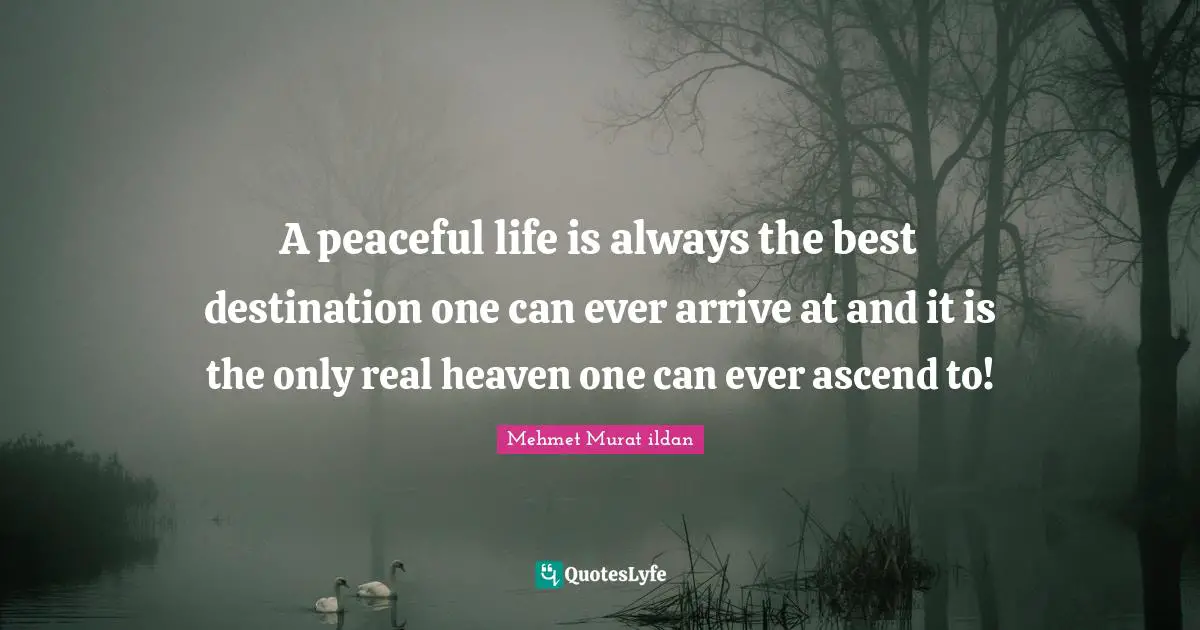 A peaceful life is always the best destination one can ever arrive at and it is the only real heaven one can ever ascend to!