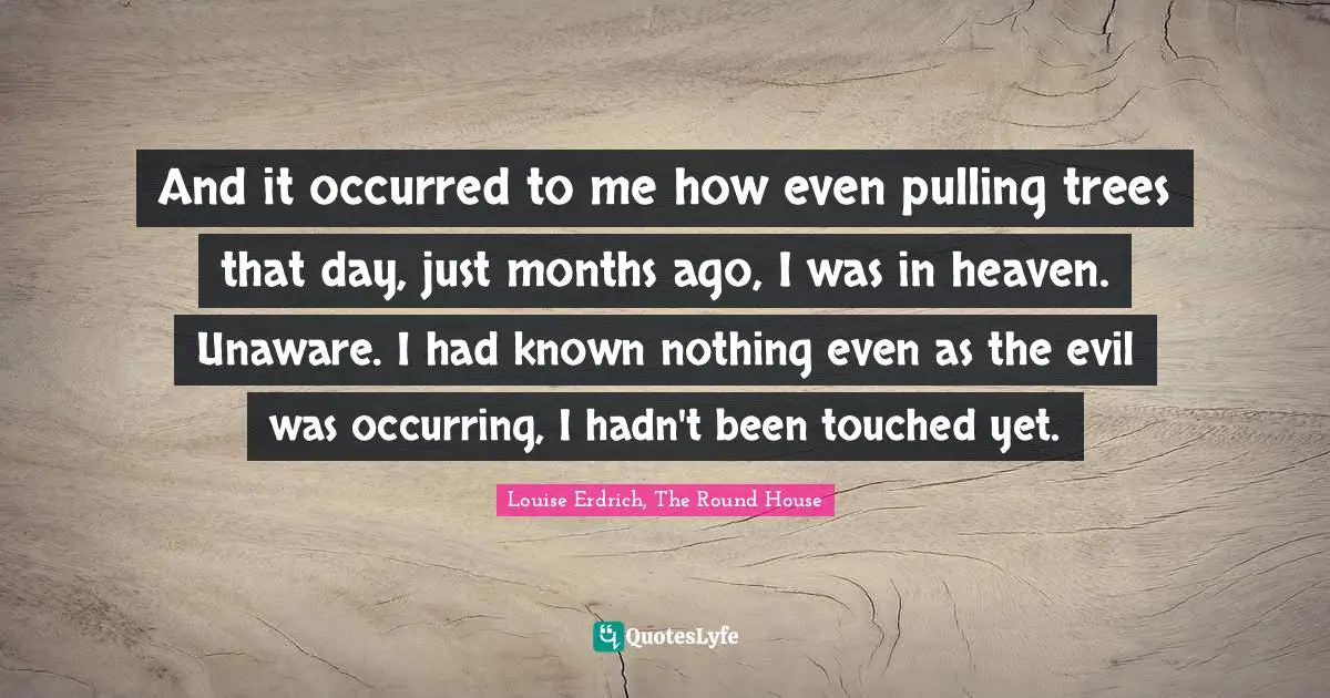 And it occurred to me how even pulling trees that day, just months ago, I was in heaven. Unaware. I had known nothing even as the evil was occurring, I hadn't been touched yet.