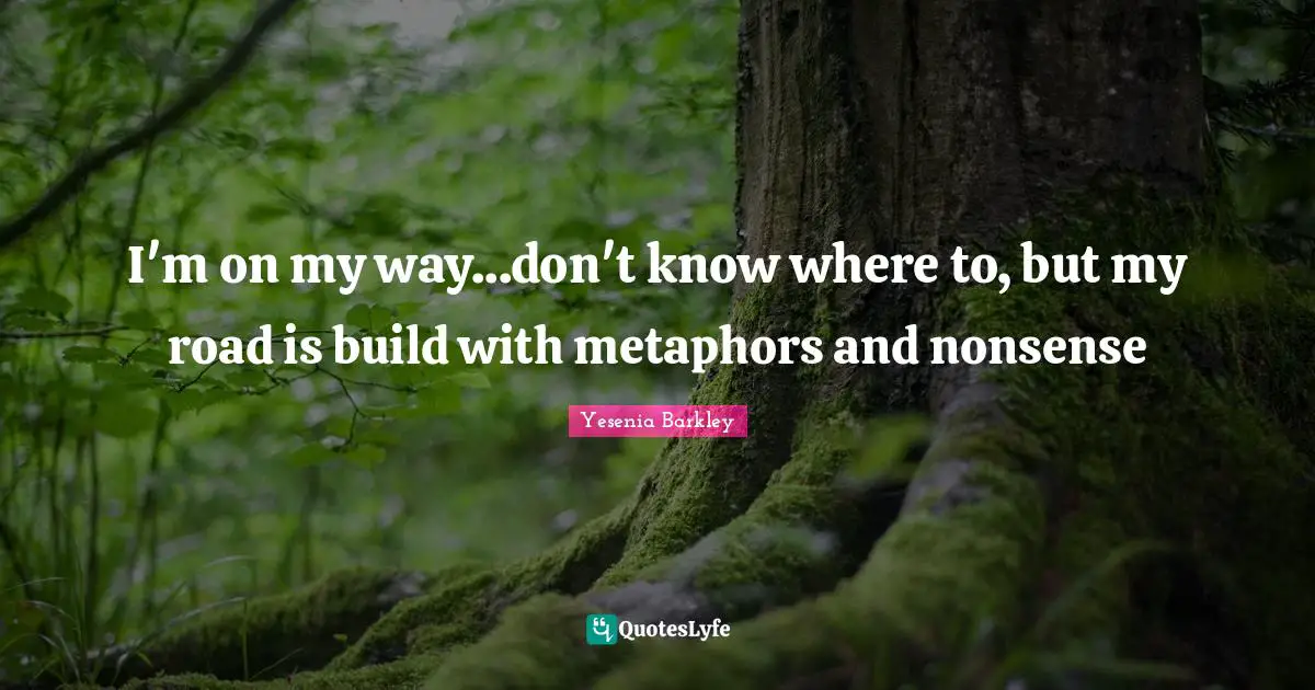 Yesenia Barkley Quotes: I'm on my way...don't know where to, but my road is build with metaphors and nonsense