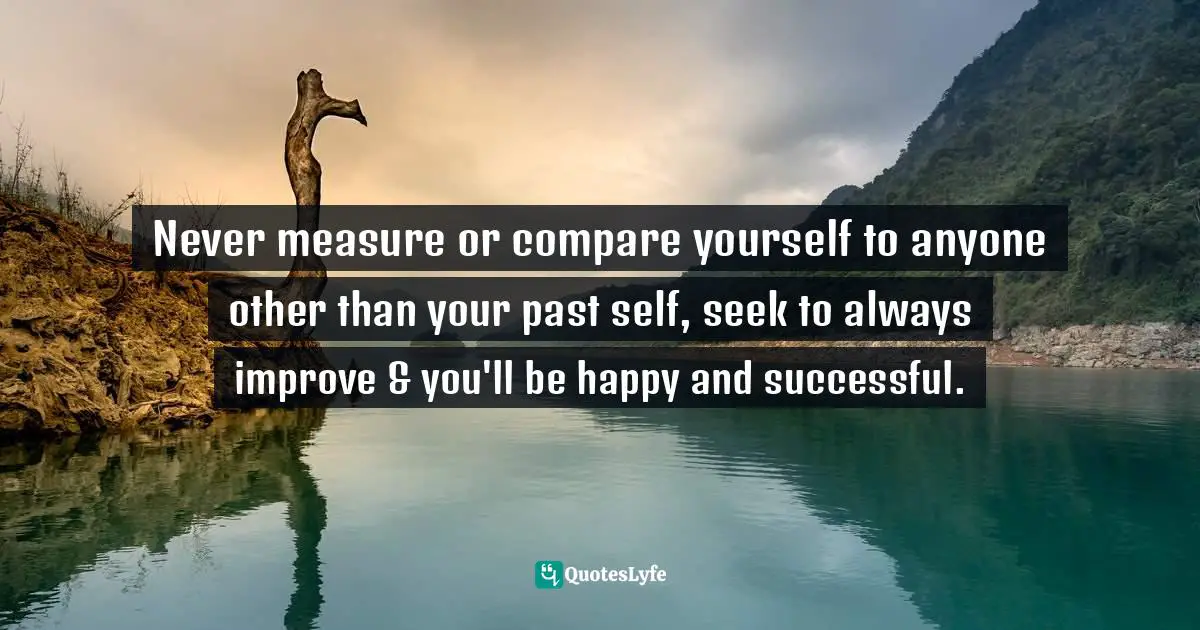 Never measure or compare yourself to anyone other than your past self, seek to always improve & you'll be happy and successful.