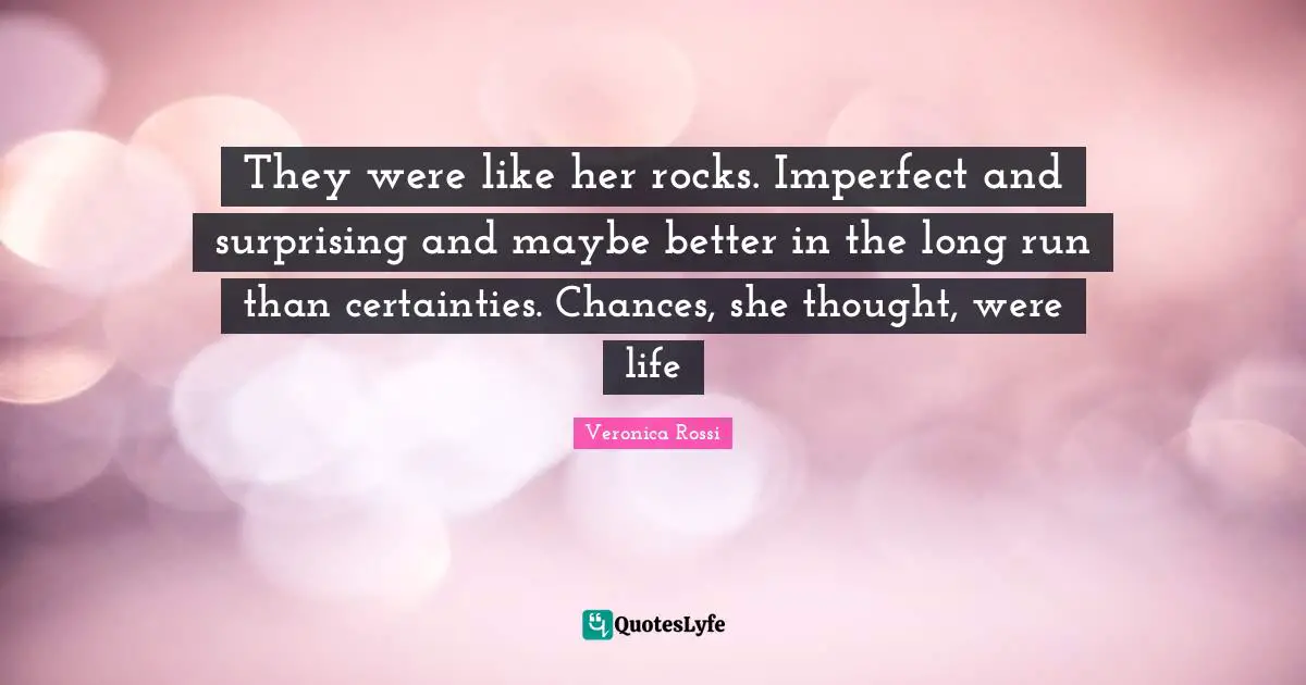 They were like her rocks. Imperfect and surprising and maybe better in the long run than certainties. Chances, she thought, were life