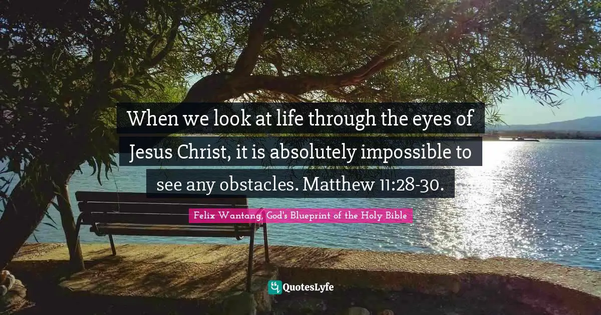 Felix Wantang, God's Blueprint of the Holy Bible Quotes: When we look at life through the eyes of Jesus Christ, it is absolutely impossible to see any obstacles. Matthew 11:28-30.