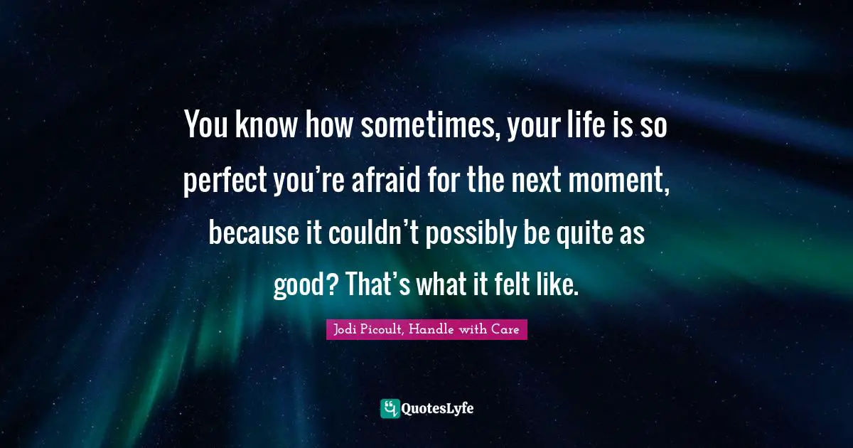 Jodi Picoult, Handle With Care Quotes: "You know how sometimes, your life is so perfect you’re afraid for the next moment, because it couldn’t possibly be quite as good? That’s what it felt like."