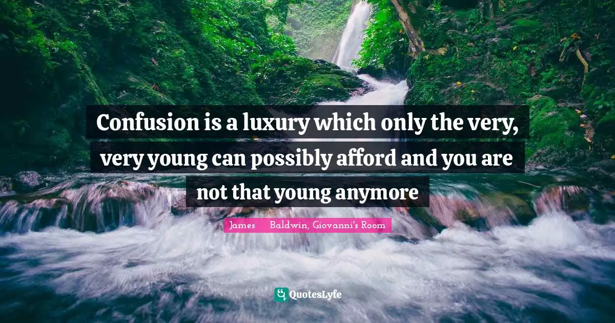 James     Baldwin Quotes: "Confusion is a luxury which only the very, very young can possibly afford and you are not that young anymore"