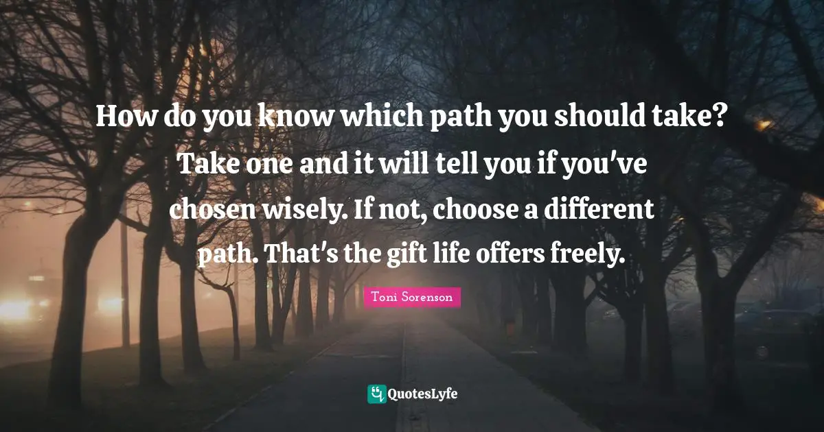 How do you know which path you should take? Take one and it will tell you if you've chosen wisely. If not, choose a different path. That's the gift life offers freely.