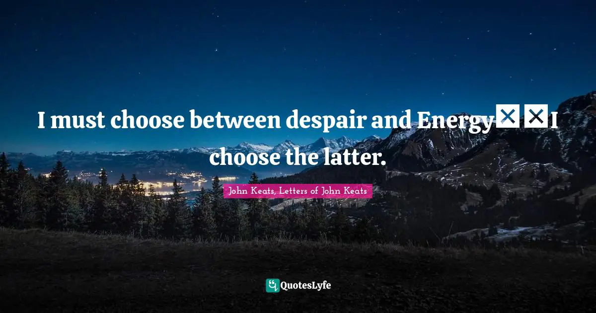 I must choose between despair and Energy──I choose the latter.