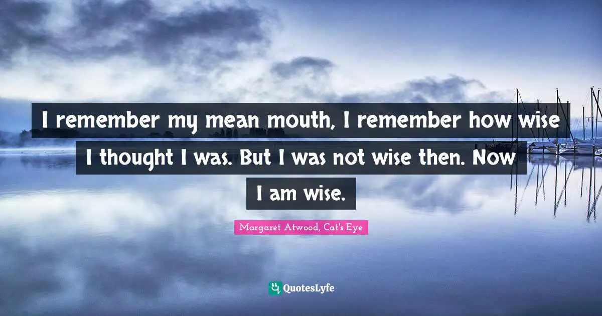 I remember my mean mouth, I remember how wise I thought I was. But I was not wise then. Now I am wise.