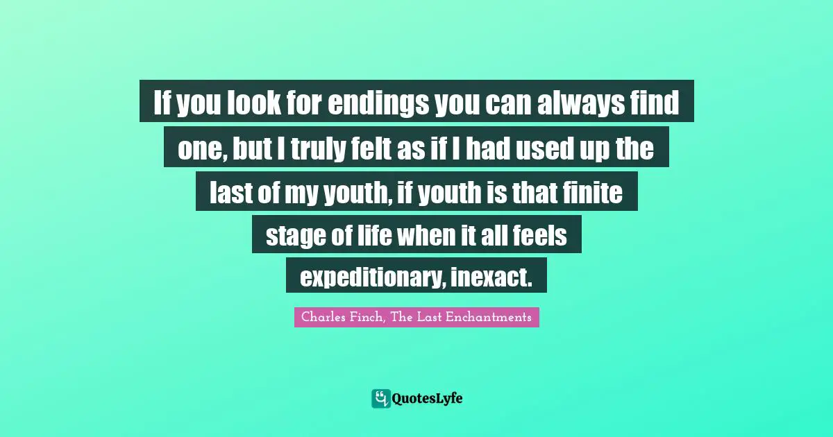 If you look for endings you can always find one, but I truly felt as if I had used up the last of my youth, if youth is that finite stage of life when it all feels expeditionary, inexact.