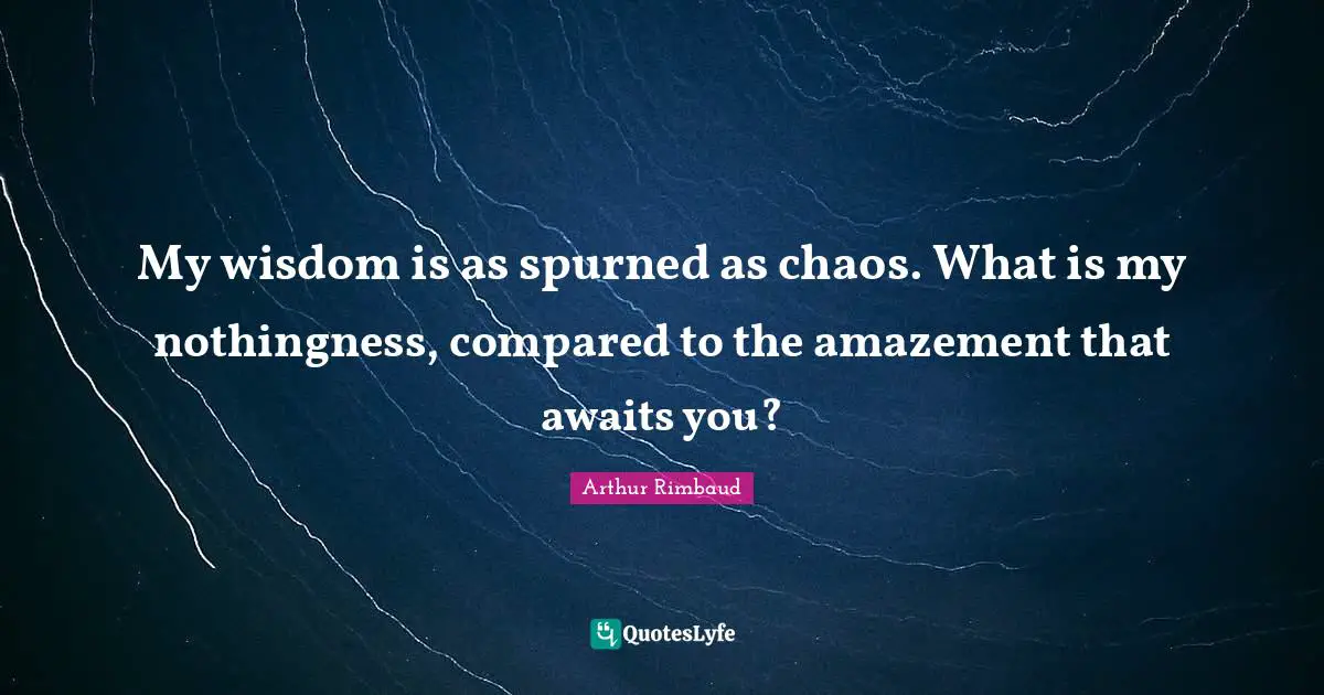My wisdom is as spurned as chaos. What is my nothingness, compared to the amazement that awaits you?
