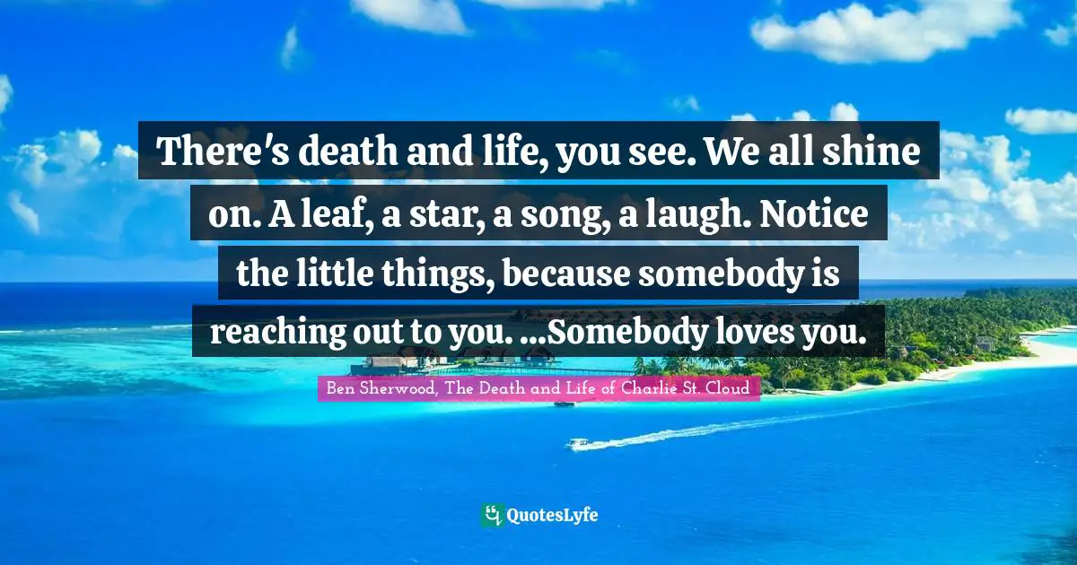 There's death and life, you see. We all shine on. A leaf, a star, a song, a laugh. Notice the little things, because somebody is reaching out to you. ...Somebody loves you.