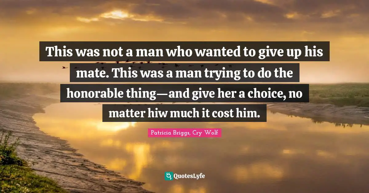 This was not a man who wanted to give up his mate. This was a man trying to do the honorable thing—and give her a choice, no matter hiw much it cost him.