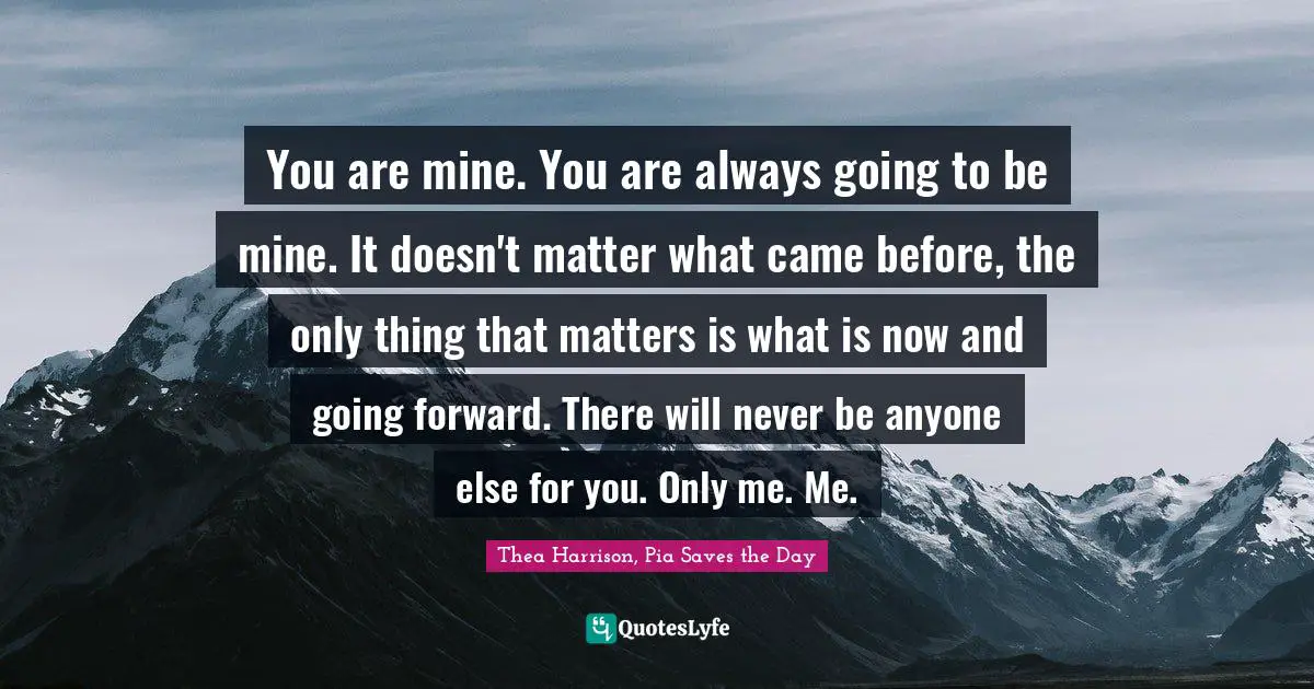 You are mine. You are always going to be mine. It doesn't matter what came before, the only thing that matters is what is now and going forward. There will never be anyone else for you. Only me. Me.