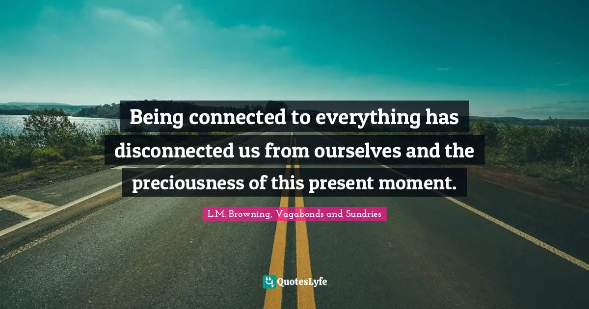 Disconnection Quotes: "Being connected to everything has disconnected us from ourselves and the preciousness of this present moment."
