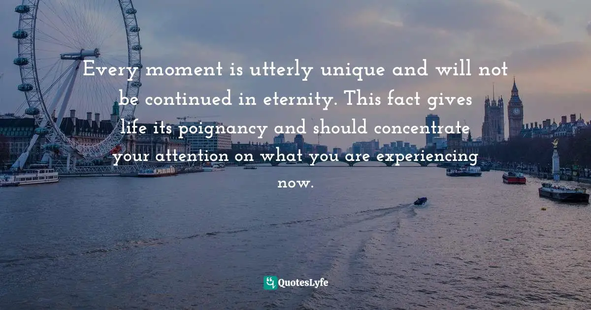 Every moment is utterly unique and will not be continued in eternity. This fact gives life its poignancy and should concentrate your attention on what you are experiencing now.