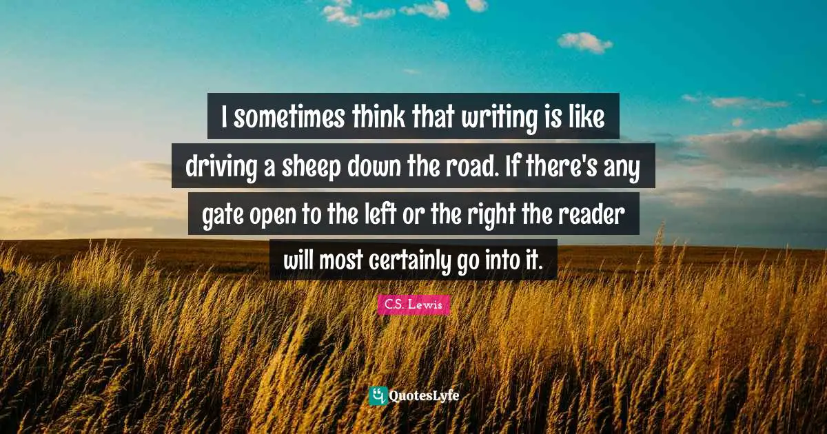 I sometimes think that writing is like driving a sheep down the road. If there's any gate open to the left or the right the reader will most certainly go into it.