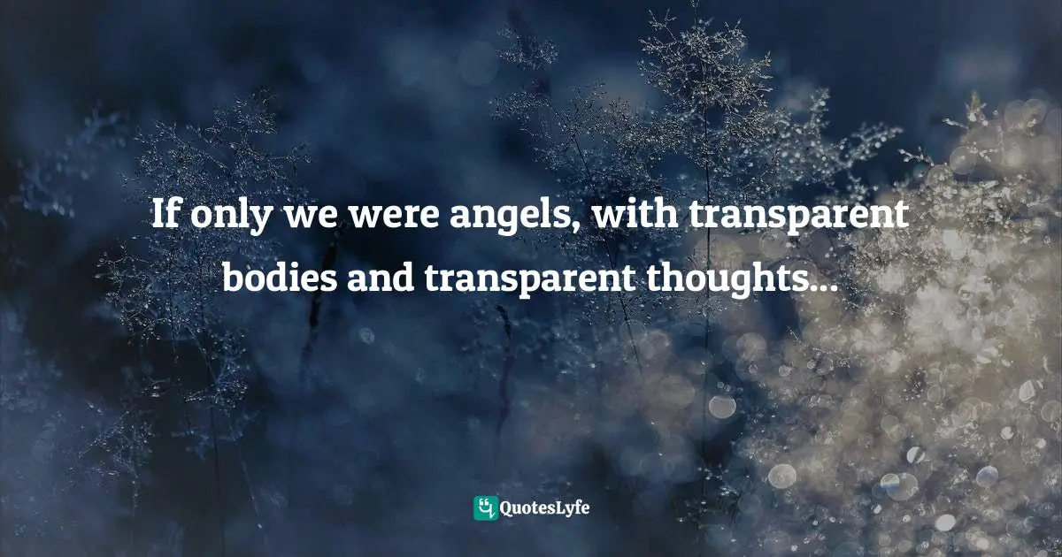 If only we were angels, with transparent bodies and transparent thoughts...