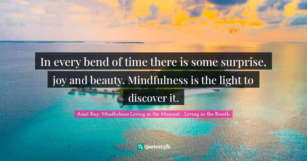 Amit Ray, Mindfulness Living In The Moment - Living In The Breath Quotes: "In every bend of time there is some surprise, joy and beauty. Mindfulness is the light to discover it."