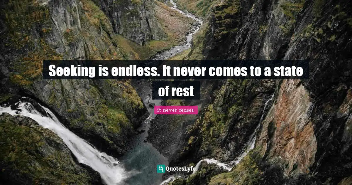 Seeking is endless. It never comes to a state of rest