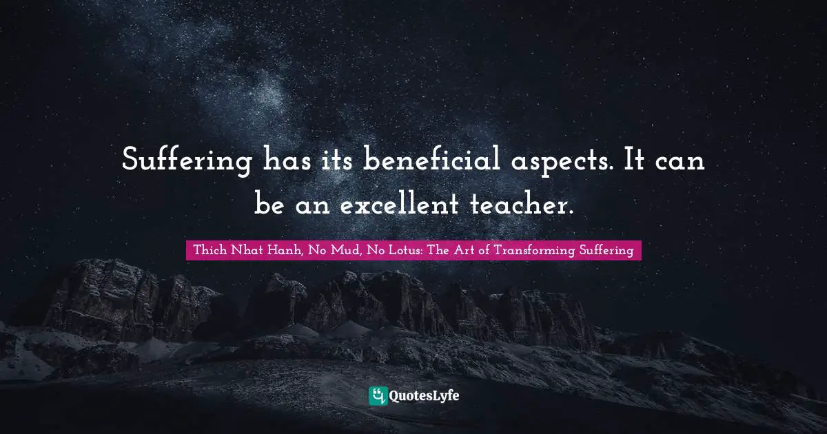 Suffering has its beneficial aspects. It can be an excellent teacher.