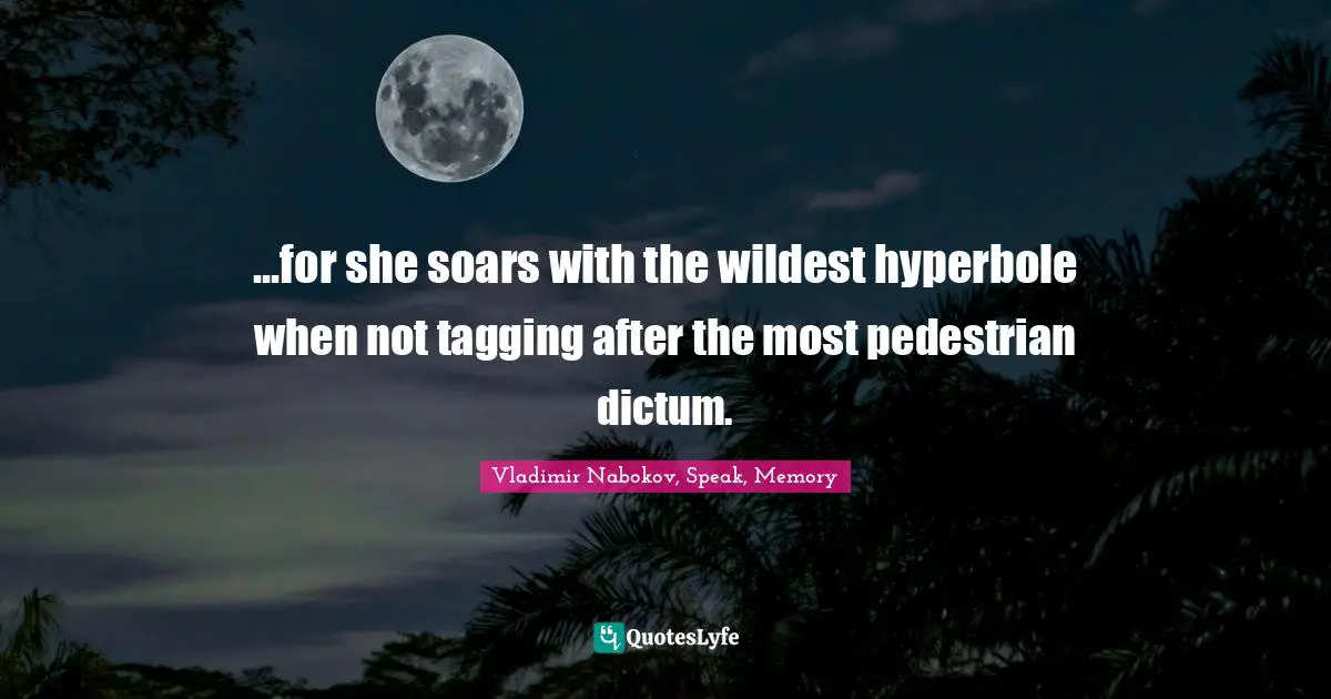 ...for she soars with the wildest hyperbole when not tagging after the most pedestrian dictum.