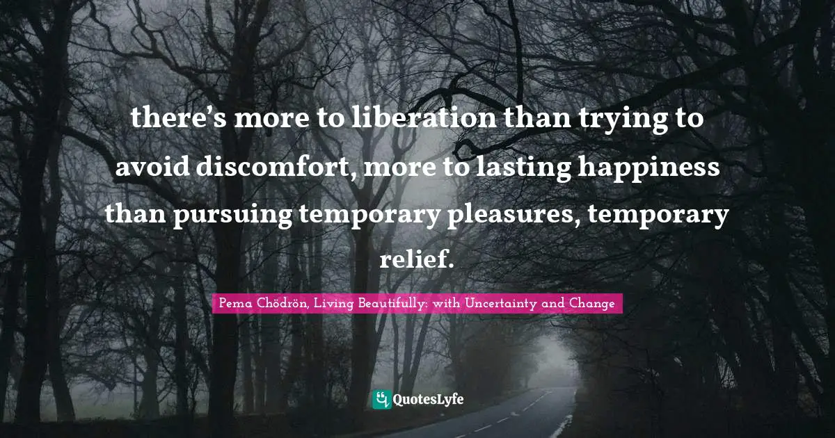 there’s more to liberation than trying to avoid discomfort, more to lasting happiness than pursuing temporary pleasures, temporary relief.