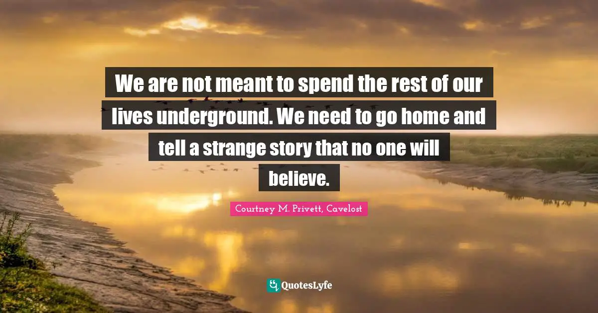 We are not meant to spend the rest of our lives underground. We need to go home and tell a strange story that no one will believe.