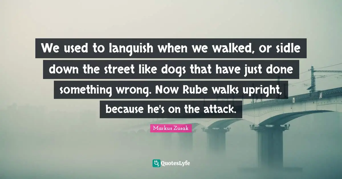 We used to languish when we walked, or sidle down the street like dogs that have just done something wrong. Now Rube walks upright, because he's on the attack.