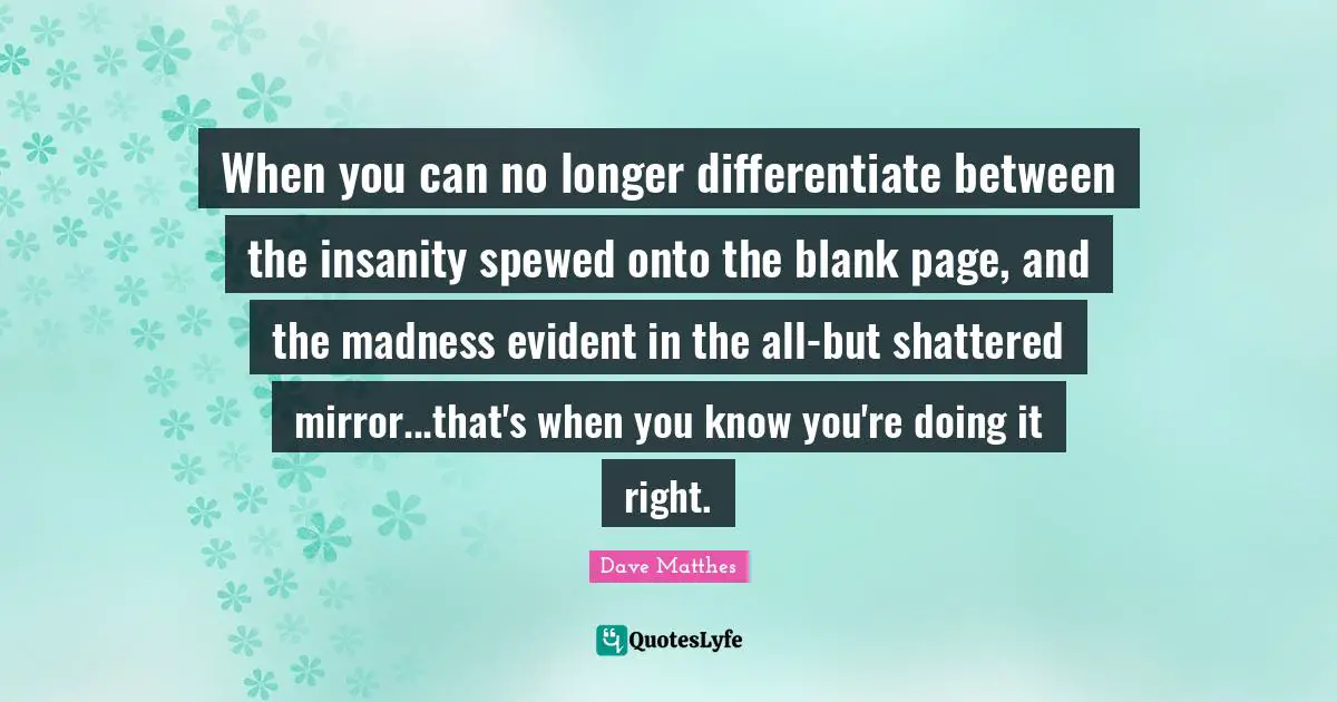 When you can no longer differentiate between the insanity spewed onto the blank page, and the madness evident in the all-but shattered mirror...that's when you know you're doing it right.