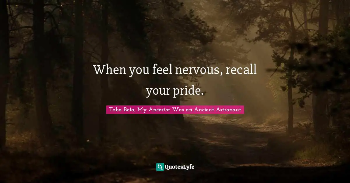 Toba Beta Quotes: "When you feel nervous, recall your pride."