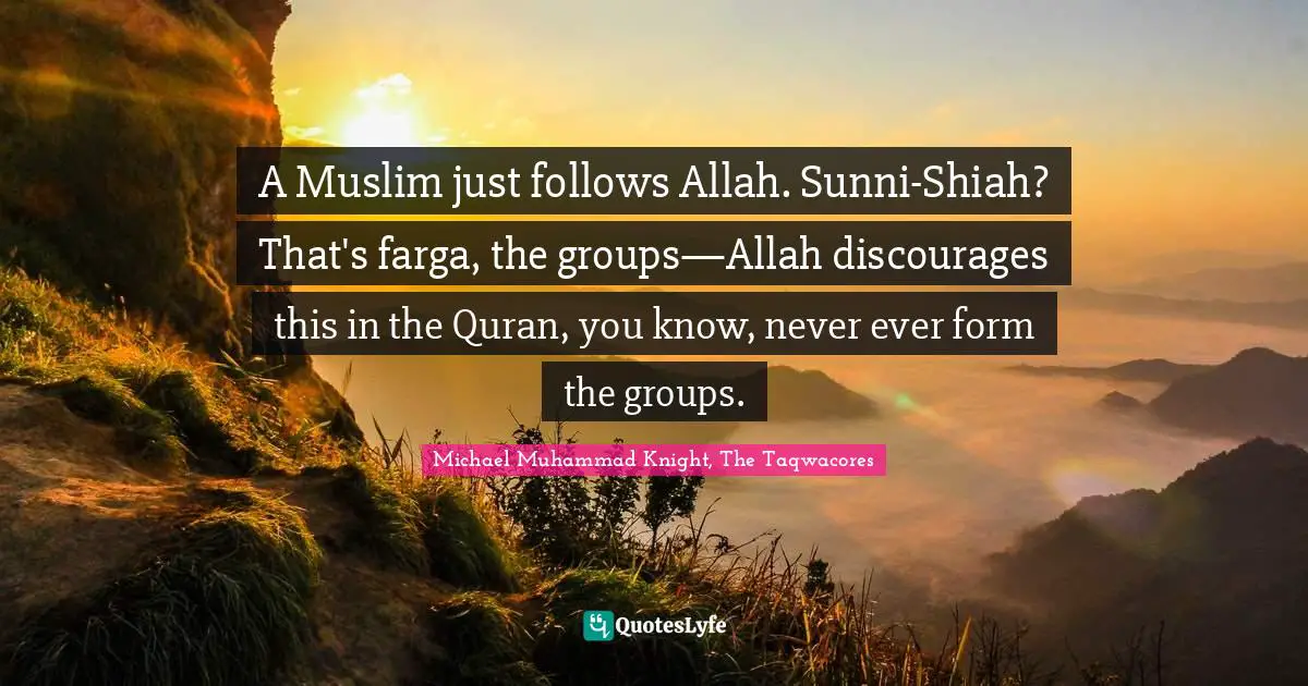A Muslim just follows Allah. Sunni-Shiah? That's farga, the groups—Allah discourages this in the Quran, you know, never ever form the groups.