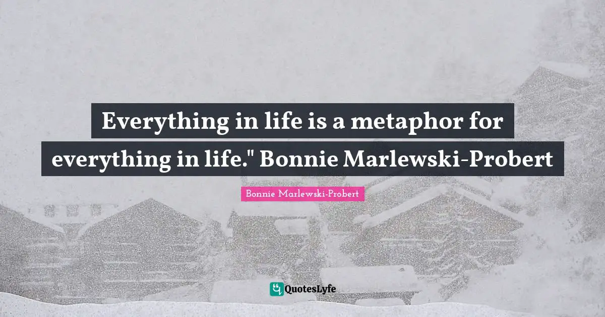 Everything in life is a metaphor for everything in life." Bonnie Marlewski-Probert